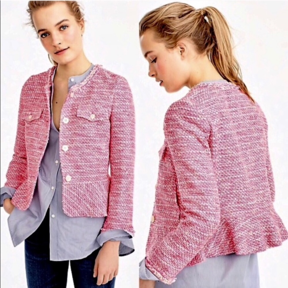 J Crew Peplum Lady Neon Ruffle Tweed Jacket